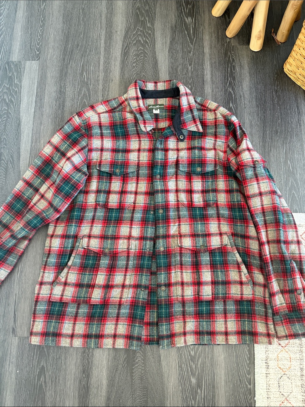 Vintage Eddie Bauer Red Green Plaid Wool Jacket